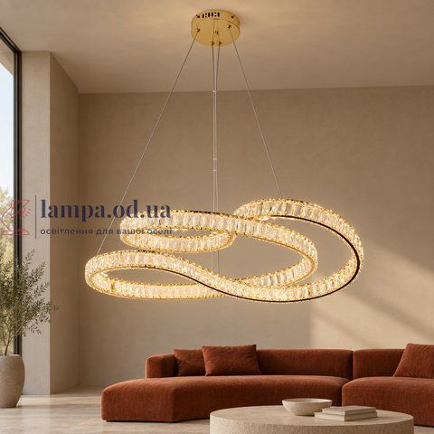 Кришталева LED-люстра з 2 переплетених овальних кілець Levistella 799L8816 (800) FGD, 86 Вт, золото, 80 см, із пультом, 20-30 м&sup2; LVS7399 фото