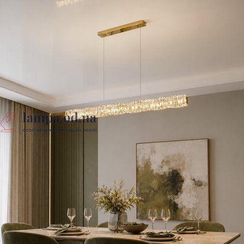 Лінійна золота LED люстра Artlight 88031/L1000GD довжиною 97 см з прозорим декором та 3 режимами 33W 88031/L1000GD фото