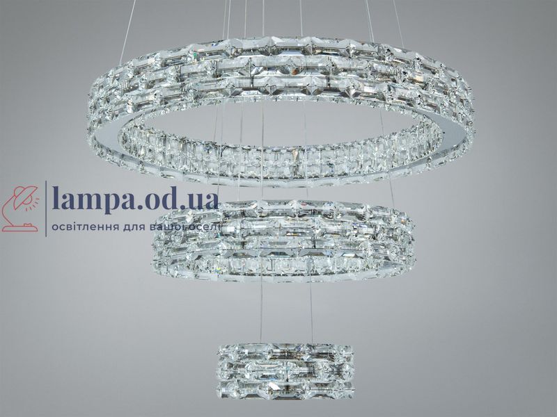 Подвесная LED-люстра Diasha 7896/600+400+200CH с тремя хрустальными кольцами, пультом, 70 W, CH, 59 см, 12-20m2 7896/600+400+200CH фото