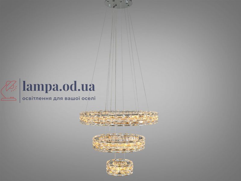 Подвесная LED-люстра Diasha 7896/600+400+200CH с тремя хрустальными кольцами, пультом, 70 W, CH, 59 см, 12-20m2 7896/600+400+200CH фото