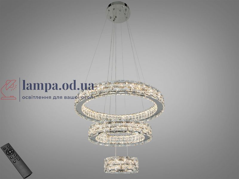Подвесная LED-люстра Diasha 7896/600+400+200CH с тремя хрустальными кольцами, пультом, 70 W, CH, 59 см, 12-20m2 7896/600+400+200CH фото