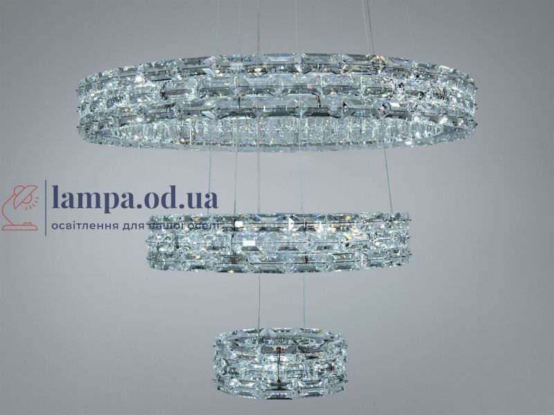 Подвесная LED-люстра Diasha 7896/600+400+200CH с тремя хрустальными кольцами, пультом, 70 W, CH, 59 см, 12-20m2 7896/600+400+200CH фото