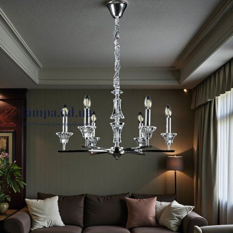 Підвісна люстра-свічка Splendid Ray L9051/6 (SILVER), кришталева, 6 ламп E14, &Oslash;62 см, хром 30421226 фото