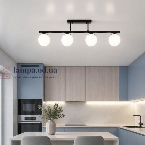 Levistella 7529821-4 BK+WH, потолочная линейная люстра на 4 белых стеклянных плафона E27 LVS4481 фото