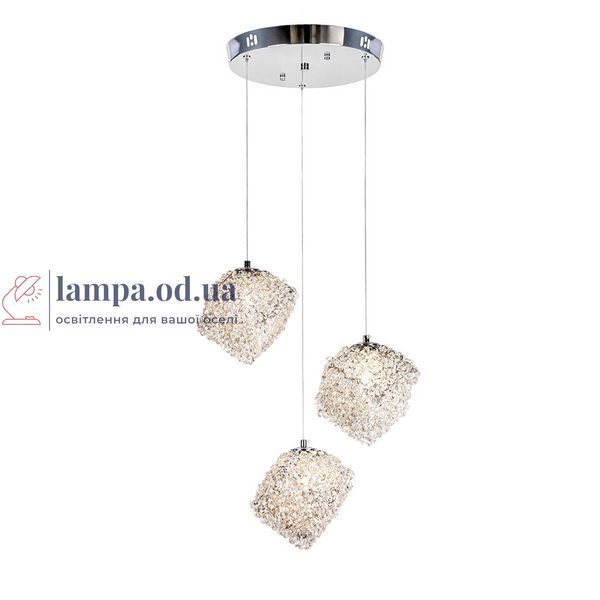 Підвісна люстра з каскадом із 3 кришталевих кубів Levistella 9988006F-3 (280) CH, 3xG9, хром, плафоны 15 см LVS7630 фото