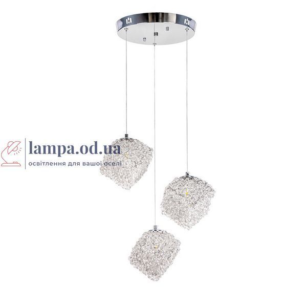 Підвісна люстра з каскадом із 3 кришталевих кубів Levistella 9988006F-3 (280) CH, 3xG9, хром, плафоны 15 см LVS7630 фото
