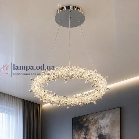 Подвесная светодиодная кольцевая люстра Artlight 2053/1ACH хром с прозрачным кристальным декором, нейтральный свет 30W 2053/1ACH фото