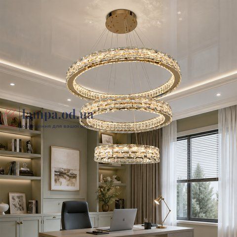 Подвесная LED-люстра Diasha 7896/800+600+400S-Gold с тремя хрустальными кольцами, пультом, 98 W, Gold, 78 см, 16-30m2 7896/800+600+400S-Gold фото