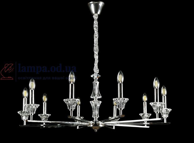 Підвісна люстра-свічка Splendid Ray L9051/10 (SILVER), кришталева, 10 ламп E14, &Oslash;95 см, хром 30421240 фото