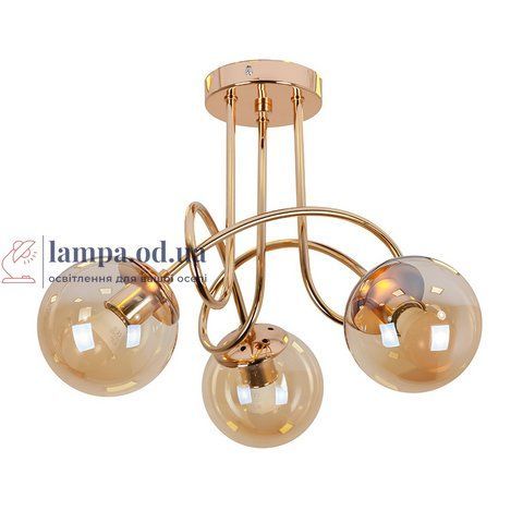 Люстра стельова Levistella 7529903-3 GOLD+BR, 3 плафона, E27, золотий, коричневе скло, сучасний стиль для вітальні LVS4726 фото