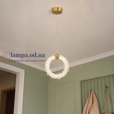 Золотий підвісний LED світильник у формі вертикального кільця Artlight 2053/300GD з прозорим декором 15W 2053/300GD фото