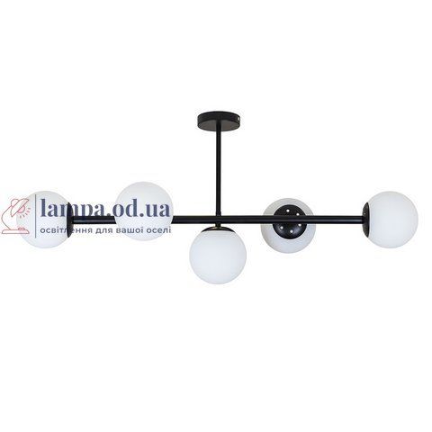 Люстра LED Levistella 7529906-5 BK+WH, 5 плафонов, чорний метал, біле скло, сучасний стиль для вітальні LVS4734 фото