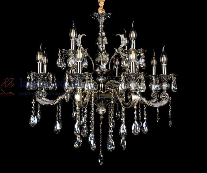 Люстра свічка E14 Splendid Ray LP6017/8+4, 12 ламп, бронза, кришталева, висота 95-125 см, класичний стиль 30365920 фото