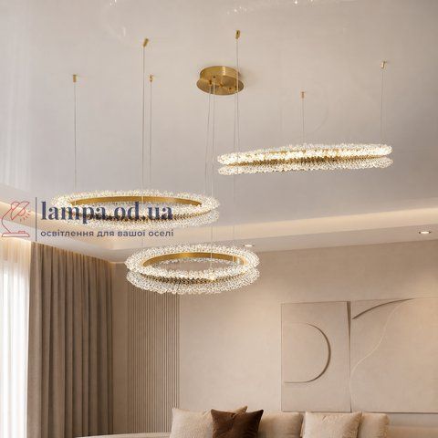 Большая трехкольцевая LED люстра Artlight 2055/3GD в отделке золотой сатин с прозрачным декором 85W 2055/3GD фото