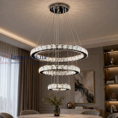 Світлодіодна люстра Splendid Ray L51007/60+40+20/3 LED з кришталем, хром, 100 Вт, з пультом і димером 30436491 фото