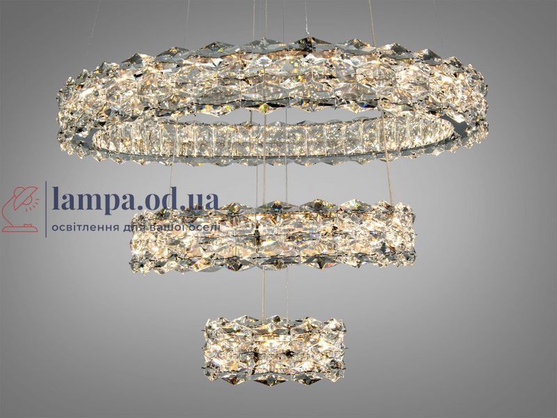 Подвесная LED люстра Diasha 7895/600+400+200CH с хрусталем, хром, 70 W, с пультом, освещение 10-20 м&sup2; 7895/600+400+200CH фото