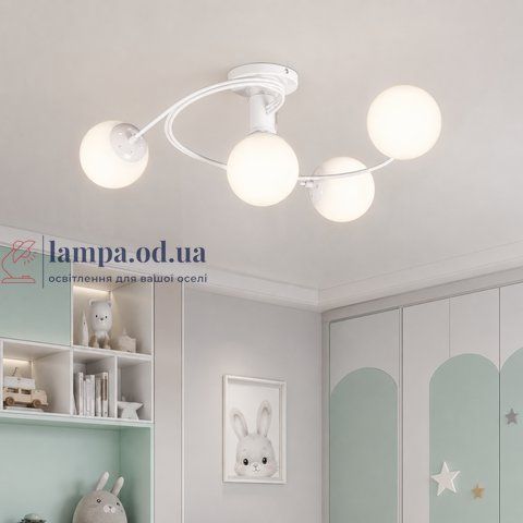 Белая потолочная люстра Levistella LVS4944 761LX04-4 WH+WH в стиле модерн на 4 стеклянных плафона E27 LVS4944 фото