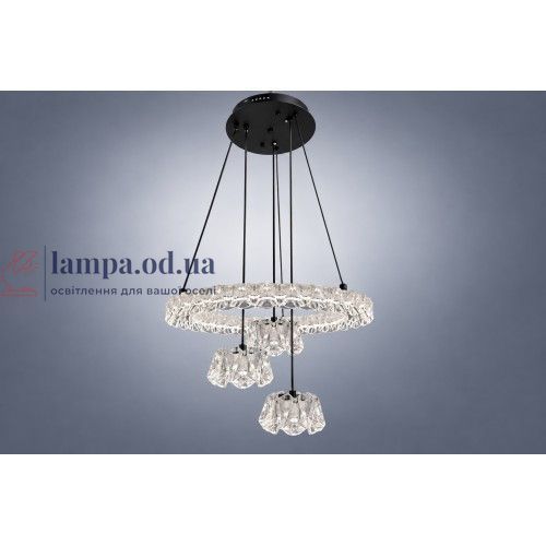 Підвісна LED люстра з 3 кільцями та кришталевим каскадом Linisoln 2808-3 BK, 55 Вт, чорний, 50 см, 10-12 м&sup2; 2808-3 BK фото
