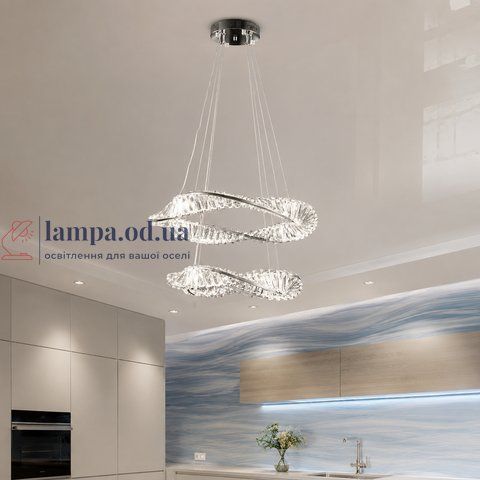 Двухъярусная хромированная светодиодная люстра Splendid Ray LD8955/600+450/2B LED (CH) с фигурными хрустальными контурами 60/45 см 30438035 фото