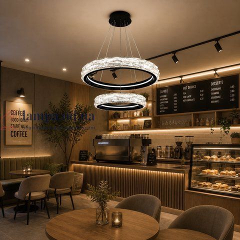 Стильна підвісна LED-люстра для кафе Diasha 583-600+400BK чорна, 2 кільця, 152Вт, 60 см, 15-21m&sup2; 583-600+400BK фото
