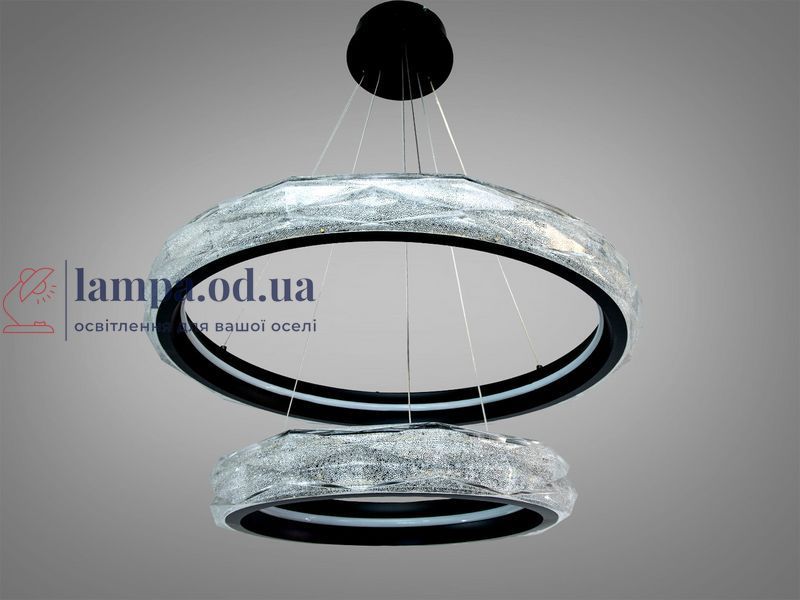 Стильная подвесная LED-люстра для кафе Diasha 583-600+400BK чёрная, 2 кольца, 152Вт, 60 см, 15-21m&sup2; 583-600+400BK фото