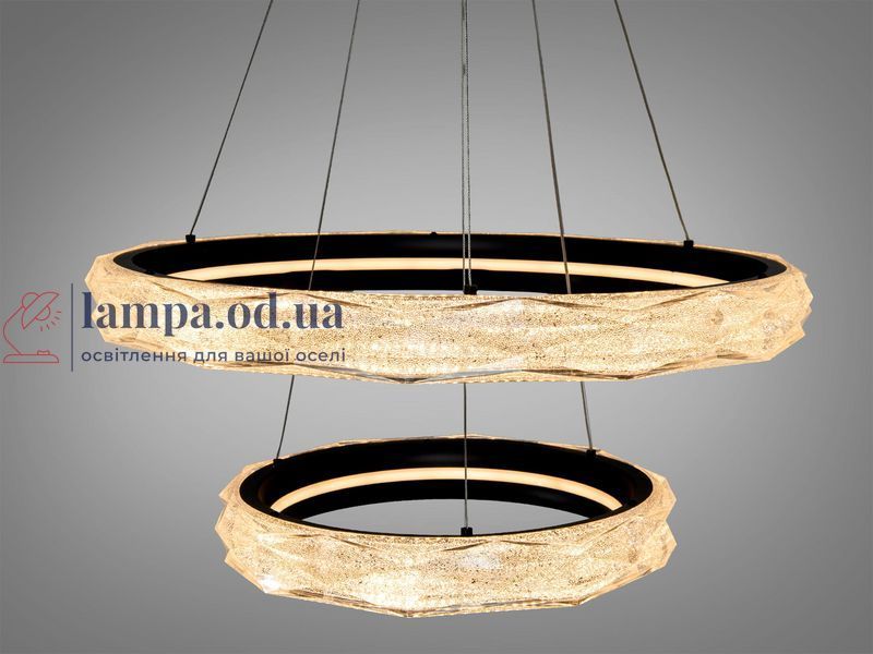 Стильная подвесная LED-люстра для кафе Diasha 583-600+400BK чёрная, 2 кольца, 152Вт, 60 см, 15-21m&sup2; 583-600+400BK фото