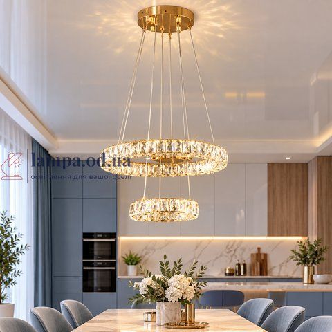 LED люстра кришталеві кільця Splendid Ray LC616/500+300/2, 60 Вт, золото, 50/30 см, 10-18 м&sup2; 30440603 фото