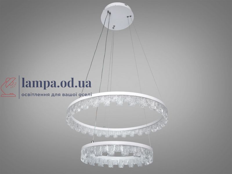 Стильна підвісна LED-люстра для залу Diasha MD78201/600+400WH, біла, 2 кільця, 82 W, акриловий декор MD78201/600+400WH фото