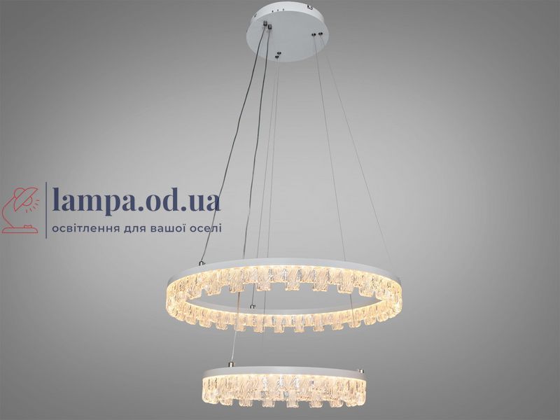 Стильна підвісна LED-люстра для залу Diasha MD78201/600+400WH, біла, 2 кільця, 82 W, акриловий декор MD78201/600+400WH фото
