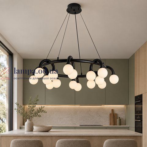 Люстра Levistella 788P10134-16 BK+WH, кільцева люстра з 16 скляними кульками, 16 ламп G9, колір плафонів: білий, 13-20 м2. LVS7337 фото