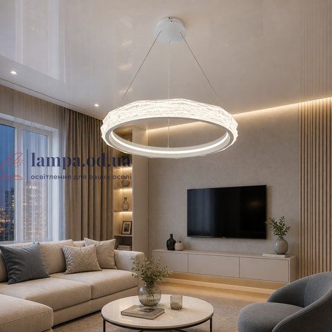 Біла підвісна LED-люстра Diasha 583-600WH, 95 Вт, з пультом, 60 см 583-600WH фото