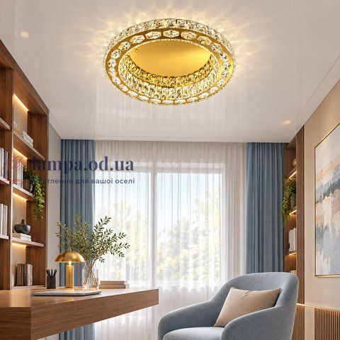Потолочная хрустальная LED люстра с зеркальным кольцом Linisoln 3122-500 FG, 90 Вт, золото, 50 см, 12-18 м&sup2; 3122-500 FG фото