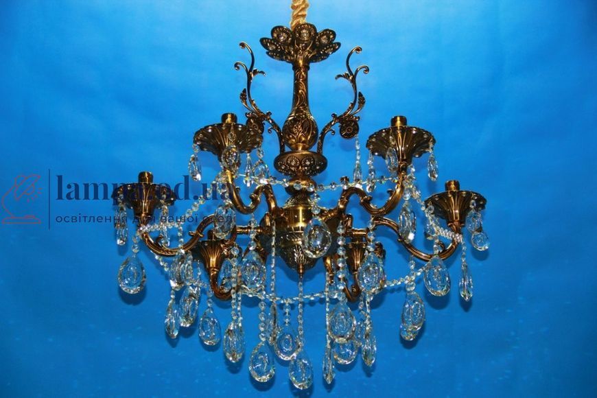 Бронзовая подвесная люстра со свечами Splendid Ray L77201/6 (GAB), 70 см на 6 ламп E14 с хрустальными подвесками 30292938 фото