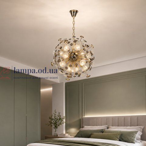 Современная сферическая подвесная люстра Artlight 24402-500GD+BK на 12 ламп G4 золотая с черными и стеклянными элементами 24402-500GD+BK фото
