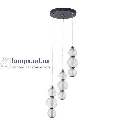 Люстра стельова LED Levistella 788P68133C-3 BK+AB+CL, 12W, 4000K, чорний+латунь+прозорий, вінтажний стиль для вітальні LVS5491 фото