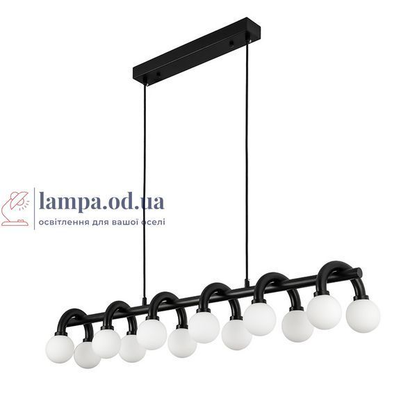 Чорна лінійна люстра з 12 білими скляними кулями Levistella 788P10134-12L BK+WH, 30-40 м2. LVS7339 фото