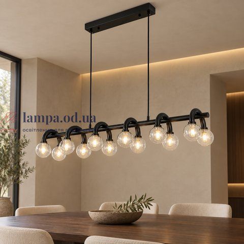 Чорна лінійна люстра з 12 прозорими плафонами Levistella 788P10134-12L BK+CL, 30-40 м2. LVS7340 фото