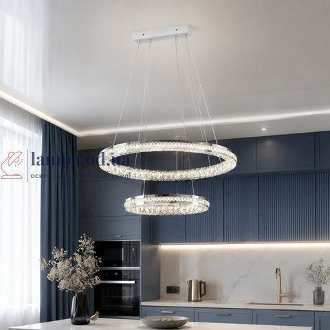 Подвесная двухъярусная хромированная LED-люстра Splendid Ray L50503J/600+400/2 LED с хрустальными кольцами 60 и 40 см 30436392 фото