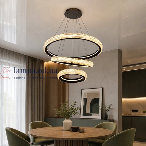 Дизайнерська підвісна LED-люстра для залу Diasha 583-800+600+400BK чорна, 3 кільця, 250 Вт, 80 см, до 40 м2 583-800+600+400BK фото