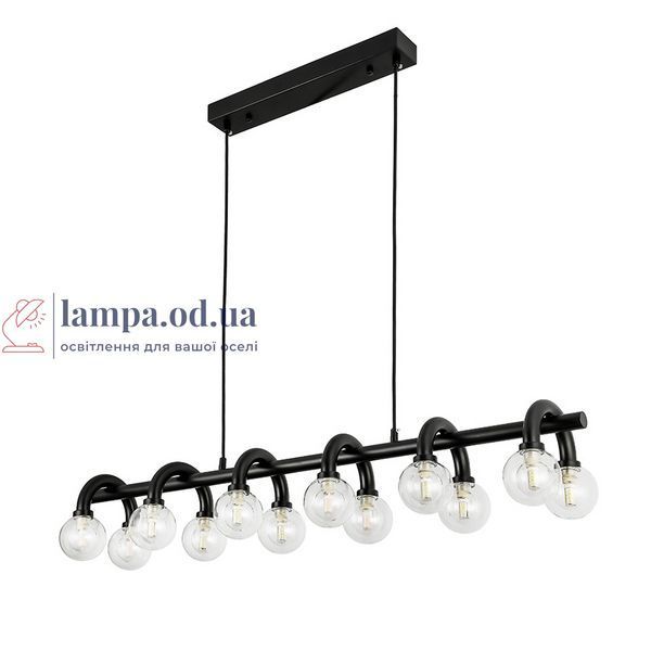 Чорна лінійна люстра з 12 прозорими плафонами Levistella 788P10134-12L BK+CL, 30-40 м2. LVS7340 фото