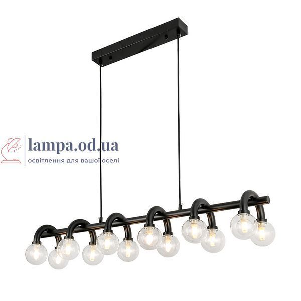 Чорна лінійна люстра з 12 прозорими плафонами Levistella 788P10134-12L BK+CL, 30-40 м2. LVS7340 фото