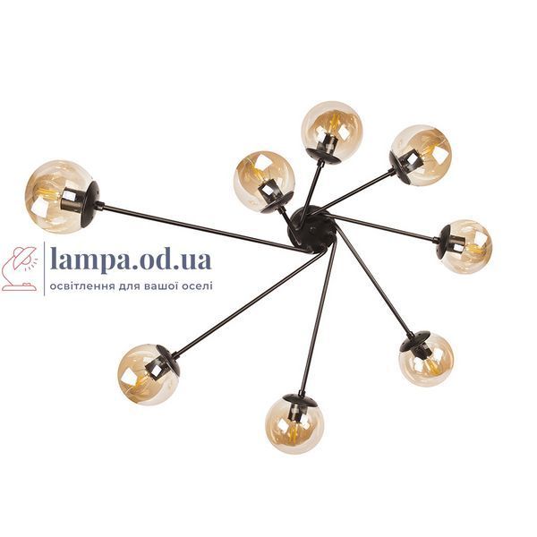 Люстра стельова Levistella 7529803-8 BK+BR, 8 плафонів, чорний метал, коричневе скло, сучасний стиль для дому LVS4917 фото