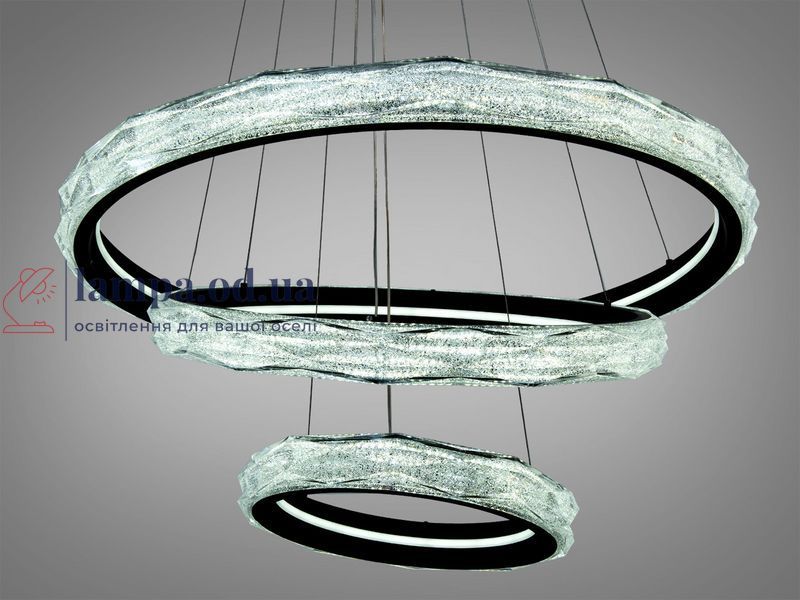 Дизайнерская подвесная LED-люстра для зала Diasha 583-800+600+400BK чёрная, 3 кольца, 250Вт, 80 см, до 40 м&sup2; 583-800+600+400BK фото