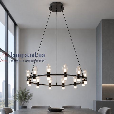 Чорна LED-люстра Levistella 788P10130-12 PBK+CL, з 12 прозорими плафонами, LED 43 Вт, 13-20 м2. LVS7341 фото