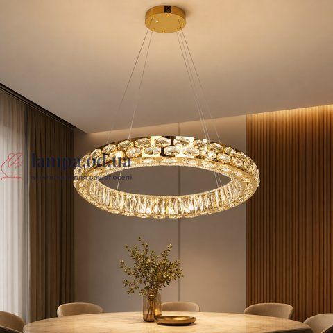 Світлодіодна люстра підвісна Artlight 8220-600GD з круглим кришталевим корпусом в золотому кольорі, 89W 8220-600GD фото