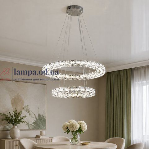 Двухъярусная хромированная светодиодная люстра Splendid Ray L33152/400+600/2 LED (CR) с хрустальными кольцами 40 и 60 см 30437898 фото