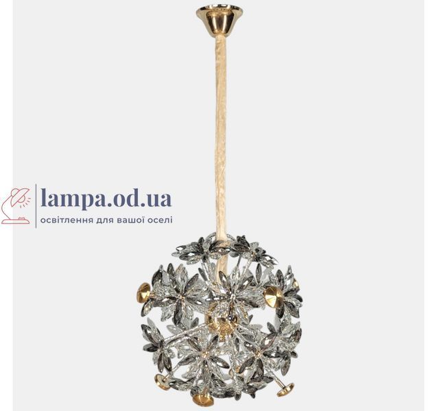 Декоративна підвісна люстра-сфера Artlight 25007-500GD золота на 12 ламп G4 з прозорими та графітовими скляними квітами 25007-500GD фото