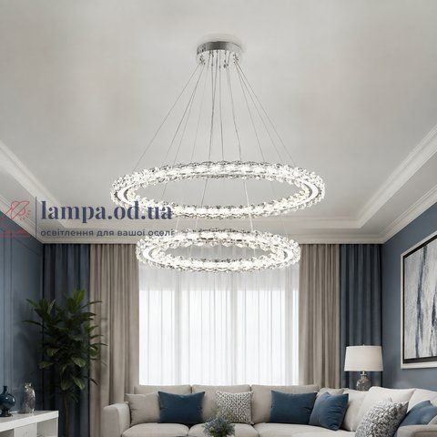 Двухъярусная хромированная светодиодная люстра Splendid Ray L33152/600+800/2 LED (CR) с хрустальными кольцами 60 и 80 см 30437904 фото