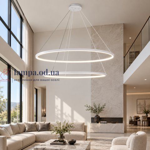 Велика підвісна LED-люстра Levistella 7529832-2A WHITE, 2 білі кільця &Oslash;80+100 см, 124 Вт, 3 режими, з пультом, від 30&ndash;40 м&sup2; LVS4505 фото