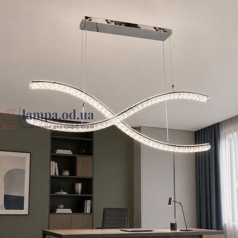 Подвійна підвісна світлодіодна люстра Artlight 523-1200-2-C-CH хромована з двома кришталевими хвилями, що перетинаються. 523-1200-2-C-CH фото